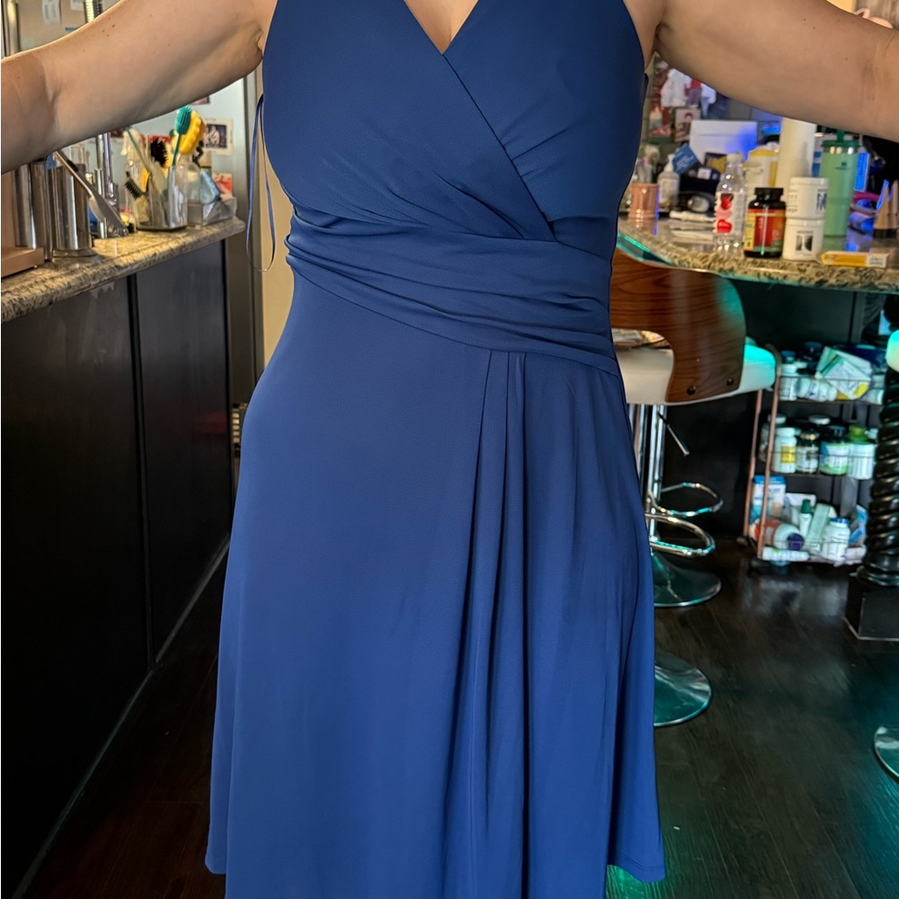 Lauren Ralph Lauren Blue Ruched Wrap Midi Dress